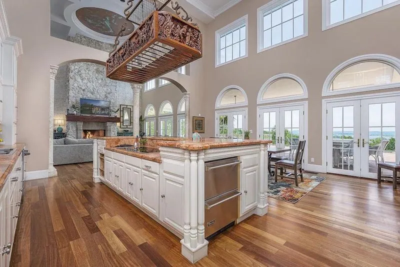 The estate great room and kitchen